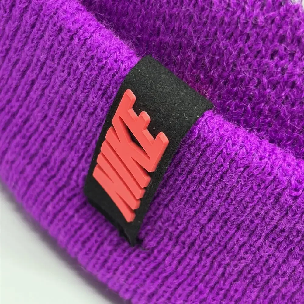 Nike Crimson & Purple Knit Cuff Pom Pom Beanie Girl's 7-16